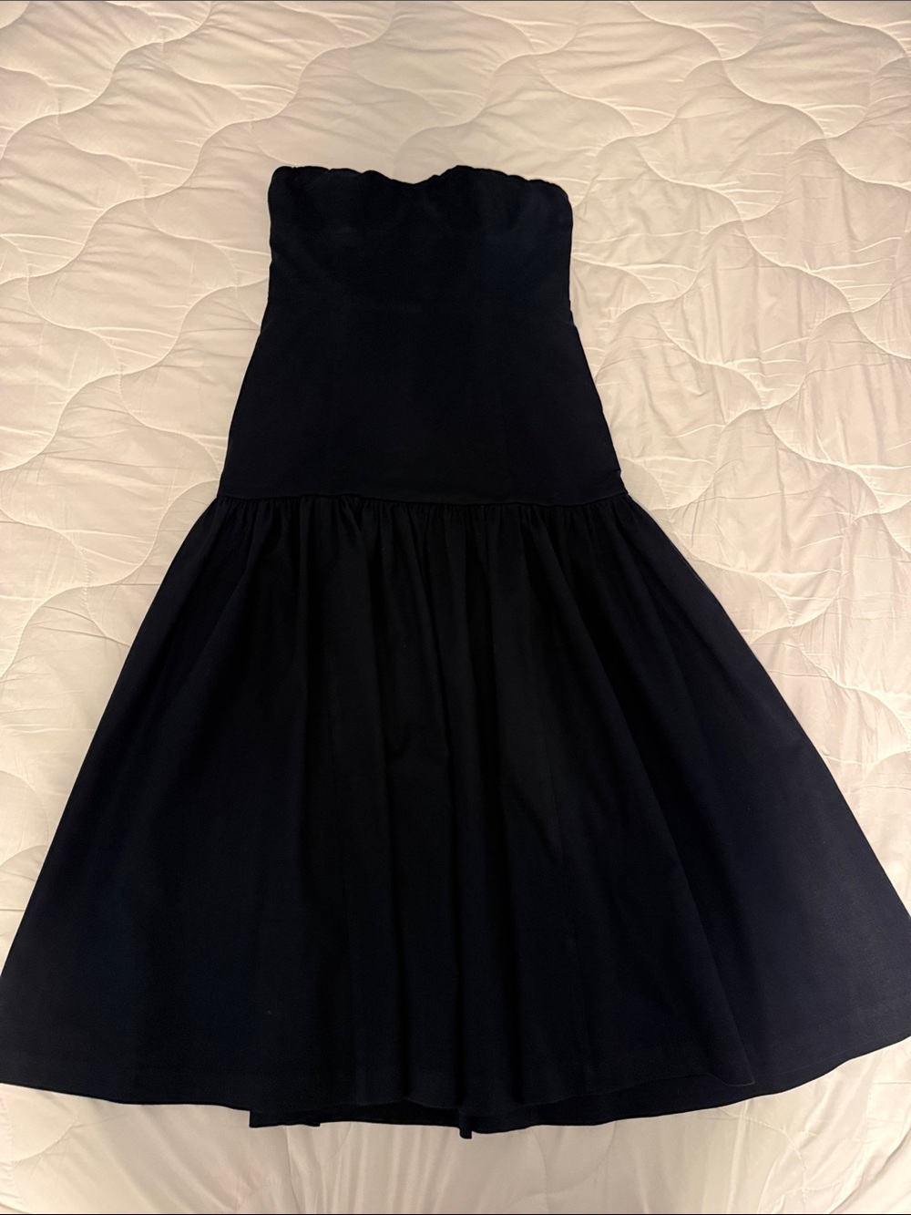 Veronica Beard Strapless Navy Cotton Midi Dress